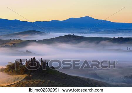 "The Belvedere at dawn, morning fog, San Quirico d'Orcia, Val d'Orcia, Orcia Valley, UNESCO World Heritage Site, Siena Province, Tuscany, Italy, Europe" View Large Photo Image Stock Image - "The Belvedere at dawn, morning fog, San Quirico d'Orcia, Val d'Orcia, Orcia Valley, UNESCO World Heritage Site, Siena Province, Tuscany, Italy, Europe". Fotosearch