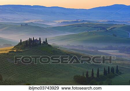 "The Belvedere, morning fog, at dawn, Val d'Orcia, or Orcia Valley, UNESCO World Heritage Site, San Quirico d'Orcia, Val d'Orcia, Province of Siena, Tuscany, Italy, Europe" View Large Photo Image Stock Photo - "The Belvedere, morning fog, at dawn, Val d'Orcia, or Orcia Valley, UNESCO World Heritage Site, San Quirico d'Orcia, Val d'Orcia, Province of Siena, Tuscany, Italy, Europe". Fotosearch