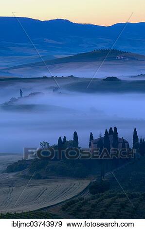 "The Belvedere, morning fog, at dawn, Val d'Orcia, or Orcia Valley, UNESCO World Heritage Site, San Quirico d'Orcia, Val d'Orcia, Province of Siena, Tuscany, Italy, Europe" View Large Photo Image Stock Photo - "The Belvedere, morning fog, at dawn, Val d'Orcia, or Orcia Valley, UNESCO World Heritage Site, San Quirico d'Orcia, Val d'Orcia, Province of Siena, Tuscany, Italy, Europe". Fotosearch