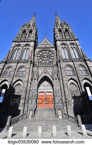 Stock Image - "The black Clermont-Ferrand Cathedral or Cathedral of Notre-Dame-de-l'Assomption, Clermont-Ferrand, Departement Puy-de-Dome, Auvergne, France, Europe". Fotosearch
