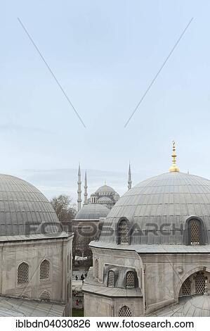 Stock Photograph - "The Blue Mosque, between Aya Sofya domes, Istanbul, Turkey, Asia". Fotosearch