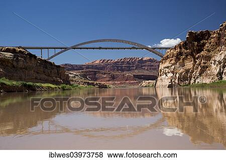 "The bridge over the Colorado River where the river flows into Lake Powell, the lake level has dropped sharply because of the drought in the western United States, Glen Canyon National Recreation Area, Hite, Utah, United States, North America" View Large Photo Image Stock Photo - "The bridge over the Colorado River where the river flows into Lake Powell, the lake level has dropped sharply because of the drought in the western United States, Glen Canyon National Recreation Area, Hite, Utah, United States, North America". Fotosearch