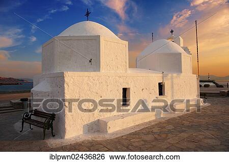 Stock Photograph - "The Byzantine church of Ayios Nikolaos Thalassinos, Aegina port, Saronic Islands, Greece, Europe". Fotosearch