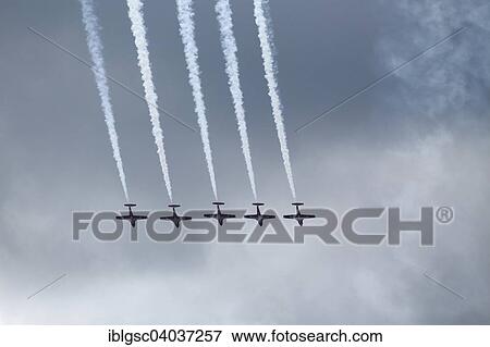 Stock Photo - "The Canadian Forces Snowbirds aerobatic team air show, Bromont, Eastern Townships, Quebec Province, Canada, North America". Fotosearch
