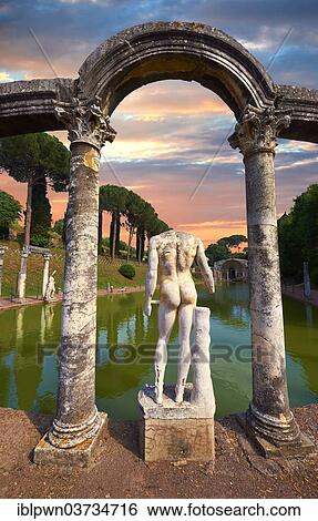 Stock Photograph - "The Canopus, an elongated canal imitating the famous sanctuary of Serapis near Alexandria, Hadrian's Villa, Villa Adriana, UNESCO World Heritage Site, Tivoli, Lazio, Italy, Europe". Fotosearch