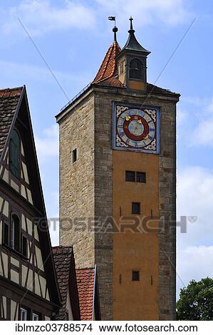 "The Castle Gate with tower clock, 13th Century, Rothenburg ob der Tauber, Middle Franconia, Bavaria, Germany, Europe" View Large Photo Image Picture - "The Castle Gate with tower clock, 13th Century, Rothenburg ob der Tauber, Middle Franconia, Bavaria, Germany, Europe". Fotosearch