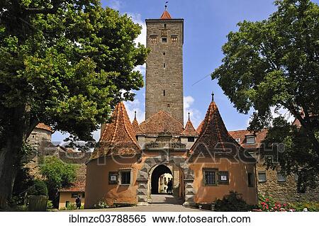 "The Castle Gate with two gatekeepers cottages, 1596, Rothenburg ob der Tauber, Middle Franconia, Bavaria, Germany, Europe" View Large Photo Image Stock Photography - "The Castle Gate with two gatekeepers cottages, 1596, Rothenburg ob der Tauber, Middle Franconia, Bavaria, Germany, Europe". Fotosearch