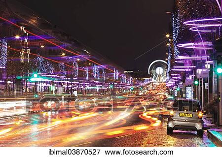 Stock Photo - "The Champs-Elysees, illuminated at Christmas time, view towards Place de la Concorde, Paris, Ile-de-France, France, Europe". Fotosearch