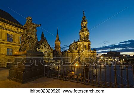 "The church """"Hofkirche"""" and Dresden Castle at night, seen from """"Bruehlsche Terasse"""". Dresden, Germany, Europe" View Large Photo Image Stock Image - "The church """"Hofkirche"""" and Dresden Castle at night, seen from """"Bruehlsche Terasse"""". Dresden, Germany, Europe". Fotosearch