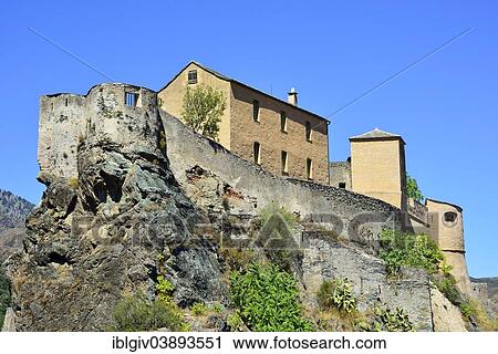 Stock Image - "The citadel with the Eagle's Nest bastion, Corte, Corsica, France, Europe". Fotosearch