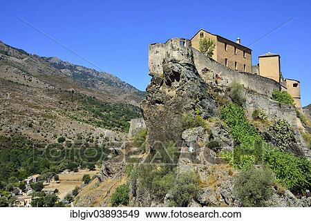 Stock Photo - "The citadel with the Eagle's Nest bastion, Corte, Corsica, France, Europe". Fotosearch