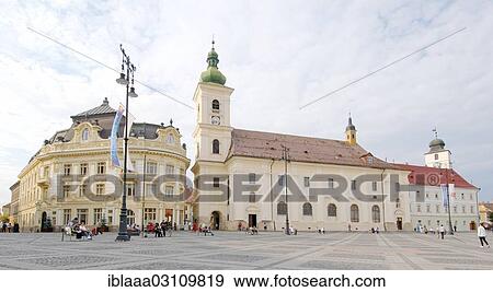 "The City Hall and the baroque Jesuit Church, on the right, Sibiu, Transylvania, Romania, Europe" View Large Photo Image Stock Photo - "The City Hall and the baroque Jesuit Church, on the right, Sibiu, Transylvania, Romania, Europe". Fotosearch
