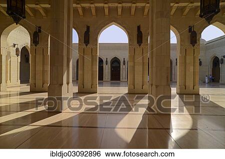 "The columns and arches of an archway inside Sultan Qaboos Grand Mosque, Ghubrah, Muscat Governorate, Oman, Asia" View Large Photo Image Stock Photograph - "The columns and arches of an archway inside Sultan Qaboos Grand Mosque, Ghubrah, Muscat Governorate, Oman, Asia". Fotosearch