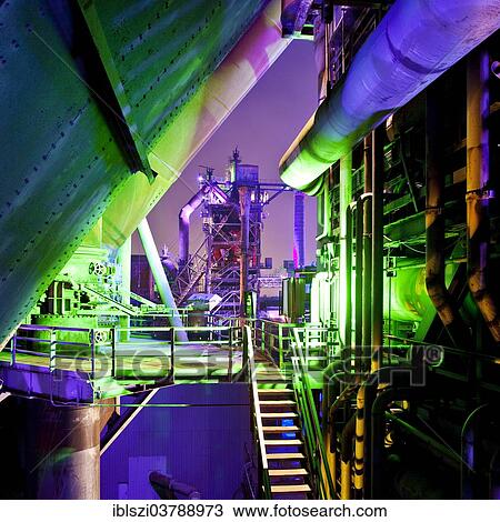 "The disused steelworks in Landschaftspark Duisburg-Nord, public park on a former industrial site, illuminated at night with a view of blast furnace No 2, Duisburg, North Rhine-Westphalia, Germany, Europe" View Large Photo Image Stock Image - "The disused steelworks in Landschaftspark Duisburg-Nord, public park on a former industrial site, illuminated at night with a view of blast furnace No 2, Duisburg, North Rhine-Westphalia, Germany, Europe". Fotosearch