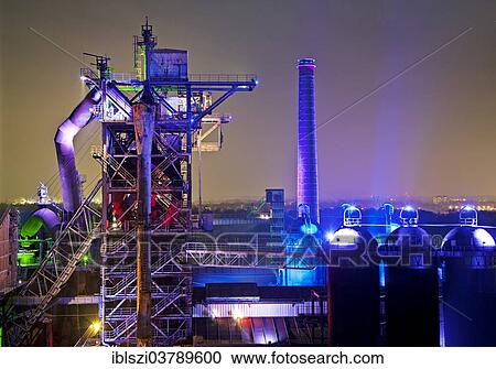 "The disused steelworks in Landschaftspark Duisburg-Nord, public park on a former industrial site, illuminated at night with blast furnace No 2, Duisburg, North Rhine-Westphalia, Germany, Europe" View Large Photo Image Stock Image - "The disused steelworks in Landschaftspark Duisburg-Nord, public park on a former industrial site, illuminated at night with blast furnace No 2, Duisburg, North Rhine-Westphalia, Germany, Europe". Fotosearch