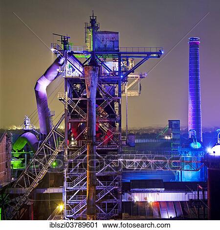 "The disused steelworks in Landschaftspark Duisburg-Nord, public park on a former industrial site, illuminated at night with blast furnace No 2, Duisburg, North Rhine-Westphalia, Germany, Europe" View Large Photo Image Stock Image - "The disused steelworks in Landschaftspark Duisburg-Nord, public park on a former industrial site, illuminated at night with blast furnace No 2, Duisburg, North Rhine-Westphalia, Germany, Europe". Fotosearch