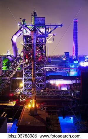 "The disused steelworks in Landschaftspark Duisburg-Nord, public park on a former industrial site, illuminated at night with blast furnace No 2, Duisburg, North Rhine-Westphalia, Germany, Europe" View Large Photo Image Stock Photography - "The disused steelworks in Landschaftspark Duisburg-Nord, public park on a former industrial site, illuminated at night with blast furnace No 2, Duisburg, North Rhine-Westphalia, Germany, Europe". Fotosearch