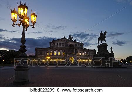 Stock Photo - "The Dresden Opera, the """"Semperoper"""", at night. Dresden, Germany, Europe". Fotosearch