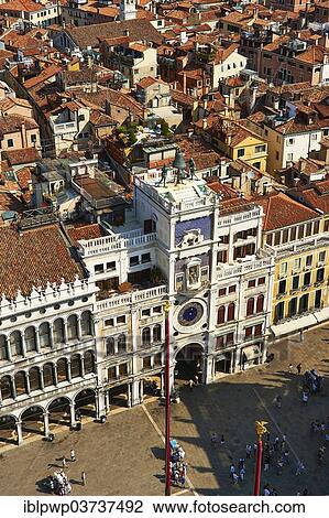 Stock Image - "The early Renaissance clock tower of Torre dell' Orologio, Piazza San Marco, St Mark's Square, UNESCO World Heritage Site, Venice, Venezien, Italy, Europe". Fotosearch