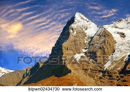 Stock Image - "The Eiger North Face from Murren, Alps, Switzerland, Europe". Fotosearch