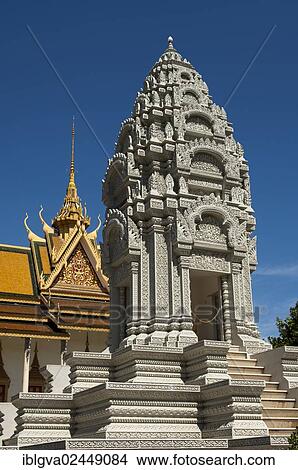 "The elaborately decorated Stupa of Princess Kantha Bopha, the Silver Pagoda at the back, Royal Palace, Phnom Penh, Cambodia, Southeast Asia, Asia" View Large Photo Image Picture - "The elaborately decorated Stupa of Princess Kantha Bopha, the Silver Pagoda at the back, Royal Palace, Phnom Penh, Cambodia, Southeast Asia, Asia". Fotosearch