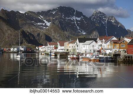 "The fishing port of Henningsvaer, Henningsvaer, Henningsvaer, Austvagoya, Austvagoya, Lofoten, Nordland, Northern Norway, Norway, Europe" View Large Photo Image Stock Image - "The fishing port of Henningsvaer, Henningsvaer, Henningsvaer, Austvagoya, Austvagoya, Lofoten, Nordland, Northern Norway, Norway, Europe". Fotosearch