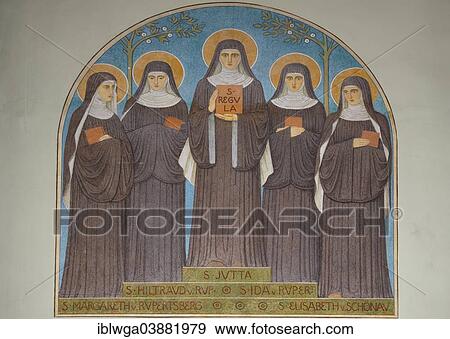 "The five Benedictine nuns, by P Paulus Krebs, 1913, aisle, Abbey of St. Hildegard, Rudesheim am Rhein, Hesse, Germany, Europe" View Large Photo Image Stock Photo - "The five Benedictine nuns, by P Paulus Krebs, 1913, aisle, Abbey of St. Hildegard, Rudesheim am Rhein, Hesse, Germany, Europe". Fotosearch