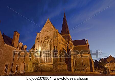 "The flood-lit Collegiate Church Saint-Aubin in Guerande at the blue hour, dusk, Loire-Atlantique department, France, Europe" View Large Photo Image Picture - "The flood-lit Collegiate Church Saint-Aubin in Guerande at the blue hour, dusk, Loire-Atlantique department, France, Europe". Fotosearch