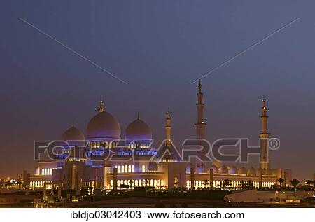 "The floodlit Sheikh Zayed Grand Mosque, at dawn, Abu Dhabi, Emirate of Abu Dhabi, United Arab Emirates, Asia" View Large Photo Image Stock Image - "The floodlit Sheikh Zayed Grand Mosque, at dawn, Abu Dhabi, Emirate of Abu Dhabi, United Arab Emirates, Asia". Fotosearch