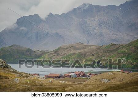 Stock Photo - "The former Stromness whaling station, abandoned in 1965, King Edward Bay on the north-east coast of the now uninhabited island, South Georgia and the South Sandwich Islands, Antarctica". Fotosearch