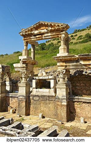 "The Fountain of Emperor Trajan on Curetes Street, constructed between 102 - 114 A. D., Ephesus Archaeological Site, Anatolia, Turkey, Asia" View Large Photo Image Stock Photography - "The Fountain of Emperor Trajan on Curetes Street, constructed between 102 - 114 A. D., Ephesus Archaeological Site, Anatolia, Turkey, Asia". Fotosearch