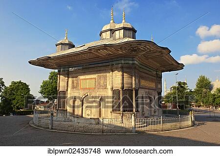 Stock Photo - "The Fountain of Sultan Ahmed III, in the great square in front of the Imperial Gate of Topkapi Palace in Istanbul, Turkey, Asia". Fotosearch