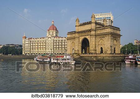 Stock Photo - "The Gateway of India in front of the Taj Mahal Palace Hotel, Colaba, Mumbai, Maharashtra, India, Asia". Fotosearch