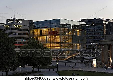 Stock Image - "The glass cube of the Art Museum in Schlossplatz square, Stuttgart, Baden-Wurttemberg, Germany, Europe". Fotosearch