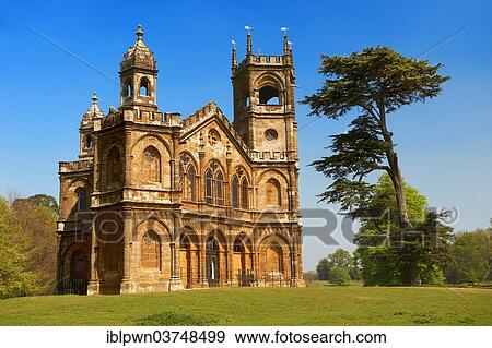 Stock Photo - "The Gothic Temple, designed by James Gibbs, 1740s, in the English landscape gardens of Stowe House, Stowe, Buckinghamshire, England, United Kingdom, Europe". Fotosearch