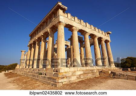 Stock Image - "The Greek Doric Temple of Aphaia, 500 BC, Aegina, Saronic Gulf Islands, Greece, Europe". Fotosearch