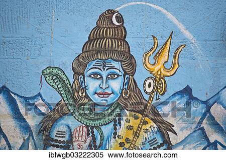 "The Hindu god Shiva painted on the wall of a house on the banks of the Ganges River, Varanasi, Uttar Pradesh, India, Asia" View Large Photo Image Stock Photography - "The Hindu god Shiva painted on the wall of a house on the banks of the Ganges River, Varanasi, Uttar Pradesh, India, Asia". Fotosearch