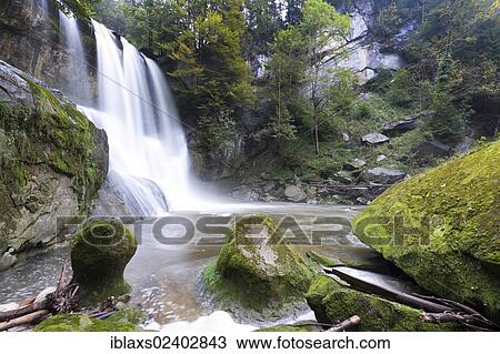 Stock Image - "The Hoechfall waterfall at Teufen, Appenzell Ausserrhoden, Switzerland, Europe, PublicGround, Europe". Fotosearch