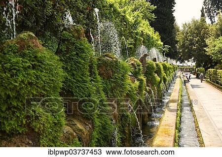 Stock Image - "The Hundred Fountains, 1569, Villa d'Este gardens, UNESCO World Heritage Site, Tivoli, Lazio, Italy, Europe". Fotosearch