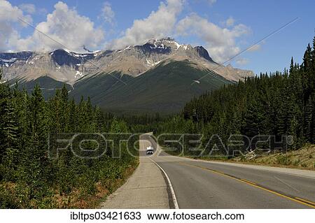 Stock Image - "The Icefields Parkway through the Rocky Mountains, Jasper National Park, Alberta Province, Canada, North America". Fotosearch