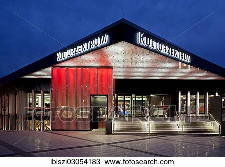 "The illuminated cultural centre at dusk, Herne, North Rhine-Westphalia, Germany, Europe" View Large Photo Image Stock Image - "The illuminated cultural centre at dusk, Herne, North Rhine-Westphalia, Germany, Europe". Fotosearch
