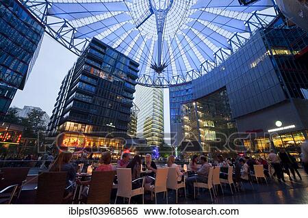 The Illuminated Dome And Restaurants In The Forum Of The Sony