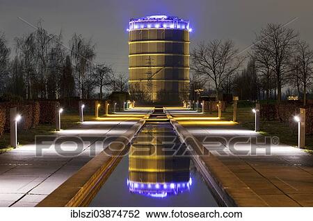 "The illuminated Gasometer at dusk, blue hour, Oberhausen, Ruhr Area, North Rhine-Westphalia, Germany, Europe" View Large Photo Image Stock Image - "The illuminated Gasometer at dusk, blue hour, Oberhausen, Ruhr Area, North Rhine-Westphalia, Germany, Europe". Fotosearch