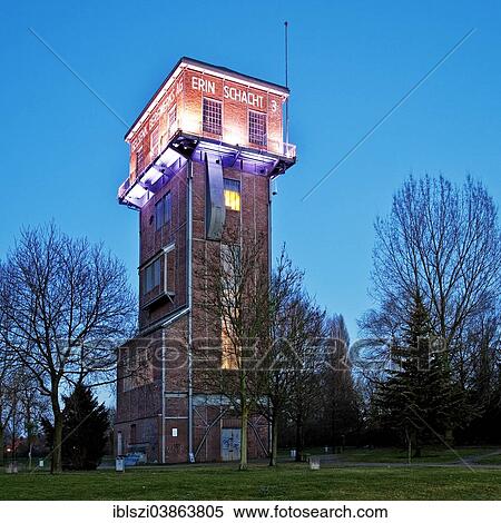 "The illuminated Hammerkopfturm tower of Zeche Erin Colliery at dusk, Castrop-Rauxel, Ruhr Area, North Rhine-Westphalia, Germany, Europe" View Large Photo Image Stock Photography - "The illuminated Hammerkopfturm tower of Zeche Erin Colliery at dusk, Castrop-Rauxel, Ruhr Area, North Rhine-Westphalia, Germany, Europe". Fotosearch