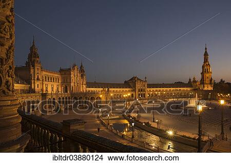 "The illuminated Plaza de Espana at dusk, Seville, Seville province, Andalusia, Spain, Europe" View Large Photo Image Picture - "The illuminated Plaza de Espana at dusk, Seville, Seville province, Andalusia, Spain, Europe". Fotosearch