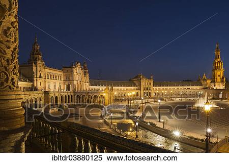 "The illuminated Plaza de Espana at dusk, Seville, Seville province, Andalusia, Spain, Europe" View Large Photo Image Stock Photography - "The illuminated Plaza de Espana at dusk, Seville, Seville province, Andalusia, Spain, Europe". Fotosearch