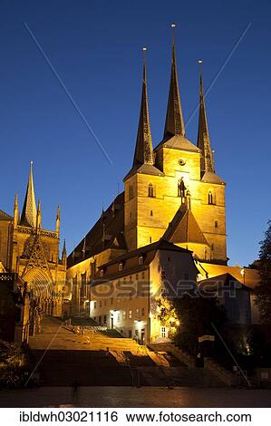 "The illuminated St. Severi Church at dusk, Thuringer Wald, Erfurt, Thuringia, Germany, Europe" View Large Photo Image Stock Photograph - "The illuminated St. Severi Church at dusk, Thuringer Wald, Erfurt, Thuringia, Germany, Europe". Fotosearch