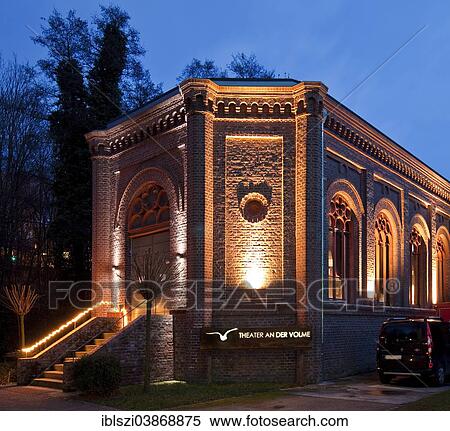 "The illuminated Theater an der Volme at dusk, Hagen, North Rhine-Westphalia, Germany, Europe" View Large Photo Image Stock Photography - "The illuminated Theater an der Volme at dusk, Hagen, North Rhine-Westphalia, Germany, Europe". Fotosearch