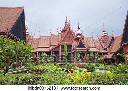 Stock Image - "The inner courtyard of the National Museum of Cambodia, Phnom Penh, Cambodia, Asia". Fotosearch