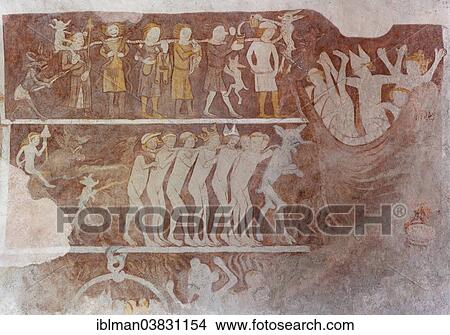 Picture - "The Last Judgement, secco painting, frescoes from around 1330, St. Nicholas Church, Bludesch, Walgau, Vorarlberg, Austria, Europe". Fotosearch
